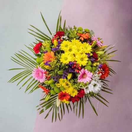 Carnival Sunshine - chrysanthemes jaune, gerberas roses et orange, celebration